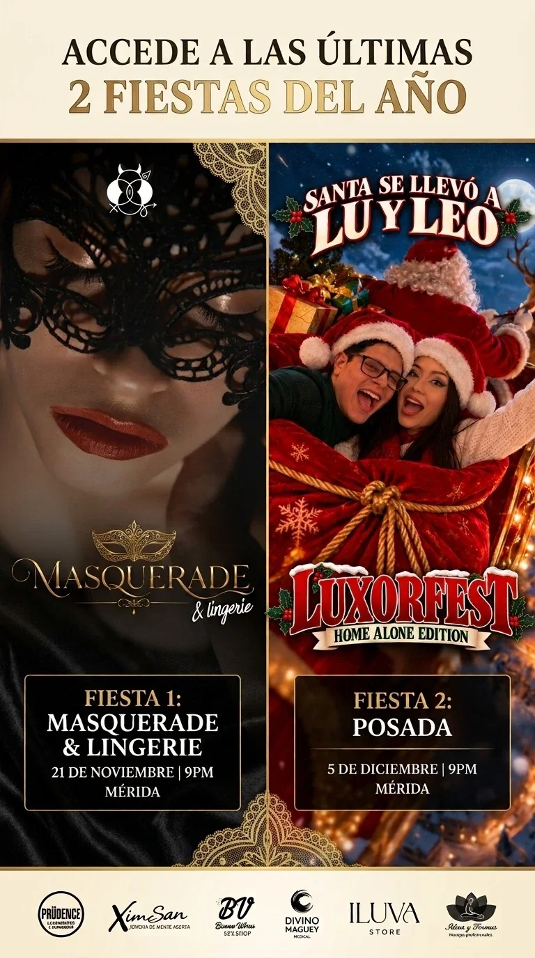 Accede a las últimas 2 fiestas del año: Masquerade & Lingerie y Posada Luxorfest